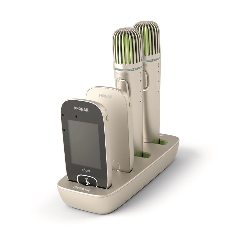 Phonak Roger Pass-around Mikrofon in Charging Rack Ladestation